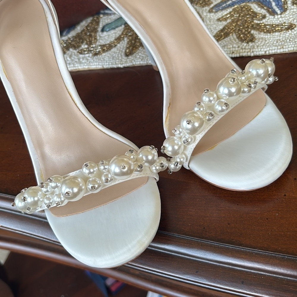 Brand New Faux Pearl Open Toe Ankle Strap Back Zip Stiletto Heel Sandals Wedding - Picture 7 of 16